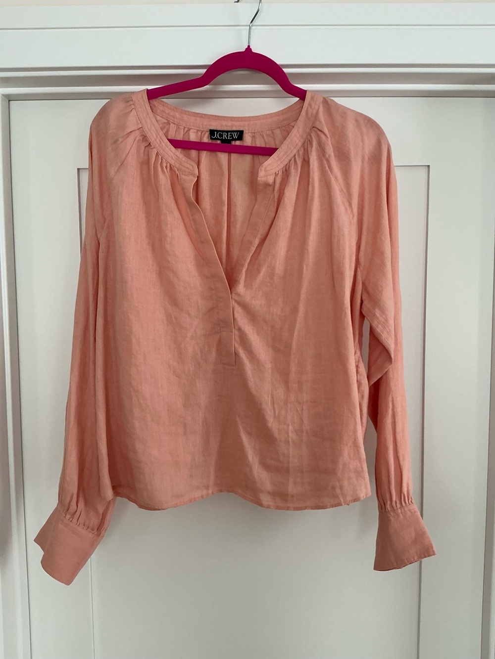 J. Crew Cabana Pale Peach Linen Split-Neck Linen Tunic Size Large